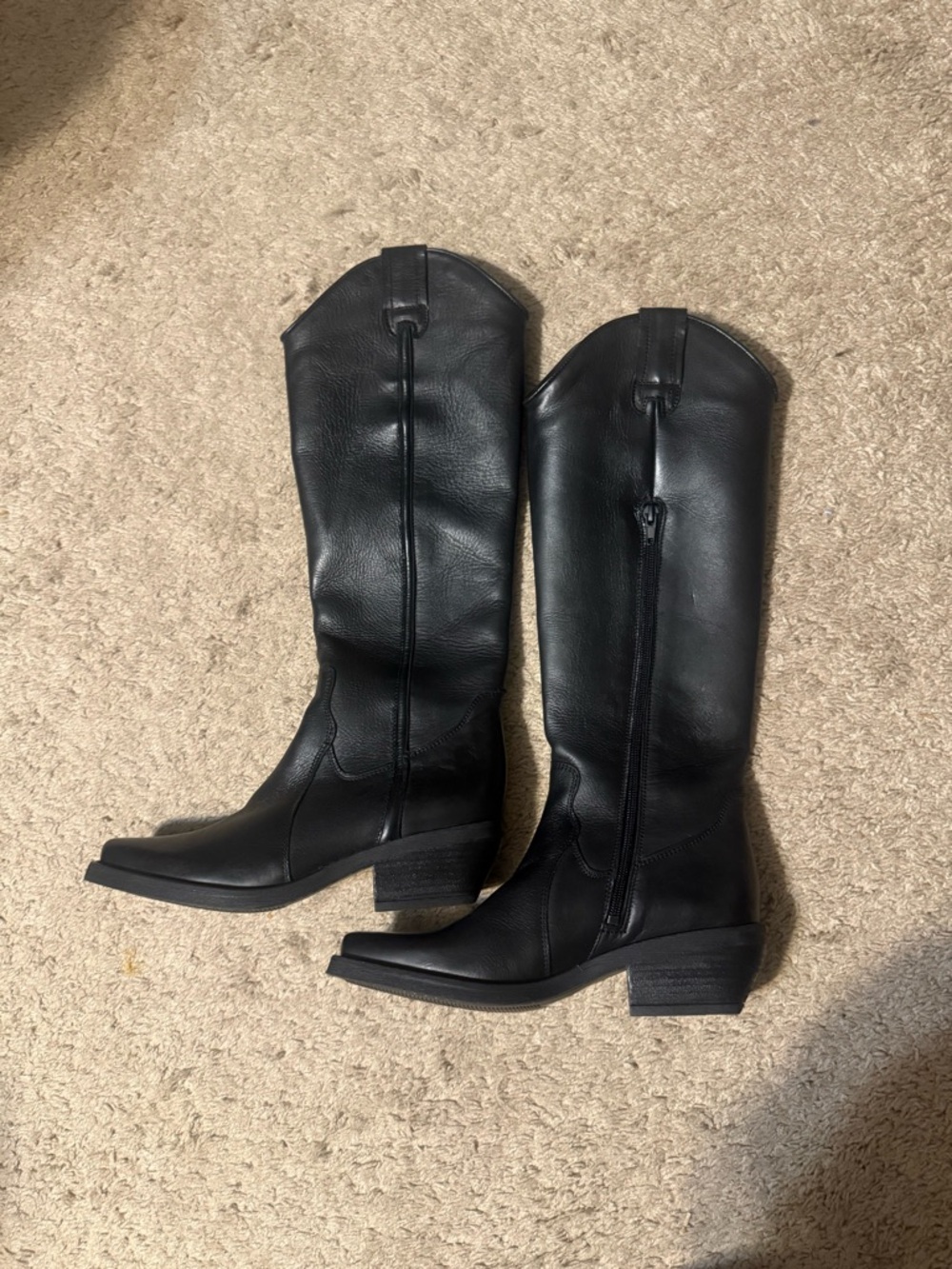 Steve Madden Black Leather Knee-High Heeled Boots